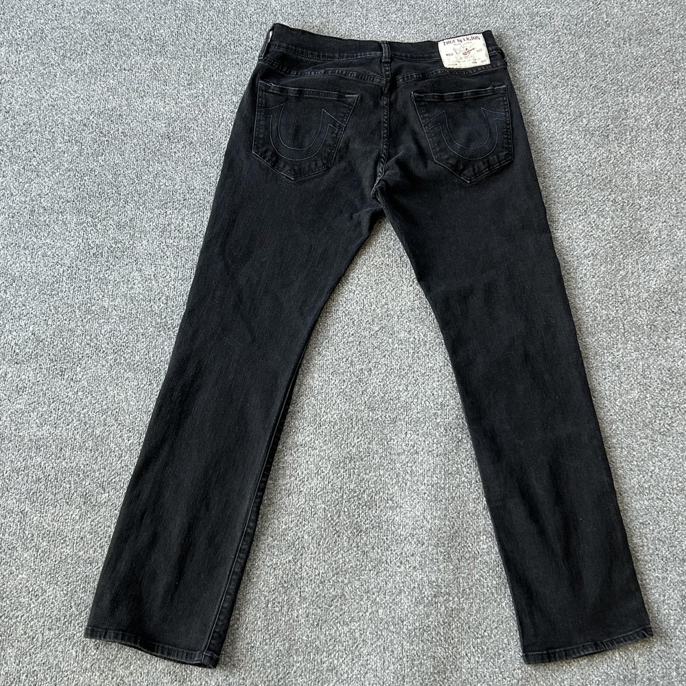 True Religion Ricky Relaxed Straight Jeans‎ Mens 34x33 Black Stretch Denim Logo